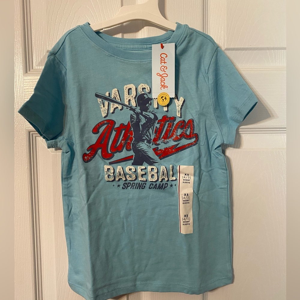 Cat & Jack Blue Varsity Baseball Kids T-Shirt Size XS 4-5 NWT